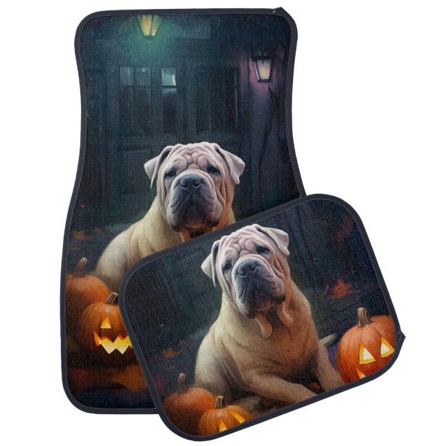 Halloween Shar Pei With Pumpkins Scary Car Floor Mat (Set)
