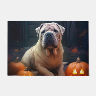 Halloween Shar Pei With Pumpkins Scary Doormat