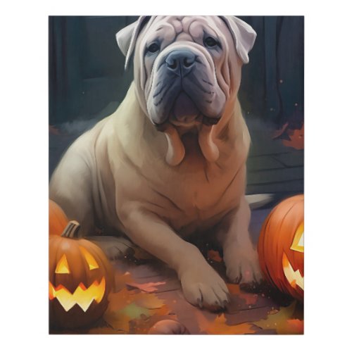 Halloween Shar Pei With Pumpkins Scary Faux Canvas Print