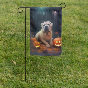 Halloween Shar Pei With Pumpkins Scary Garden Flag