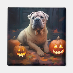 Halloween Shar Pei With Pumpkins Scary Magnet