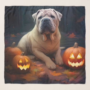 Halloween Shar Pei With Pumpkins Scary Scarf