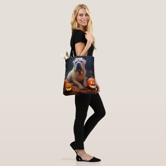 Halloween Shar Pei With Pumpkins Scary Tote Bag (On Model)