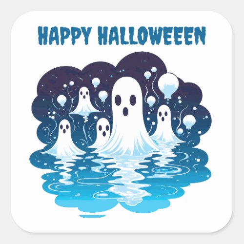  Halloween Sheet faced ghosts Square Sticker