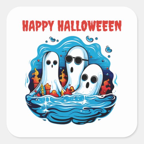  Halloween Sheet faced ghosts Square Sticker