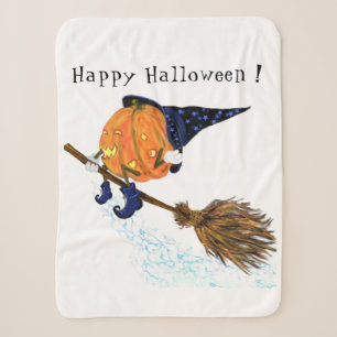 Halloween Sherpa Blanket Witch Pumpkin Flying