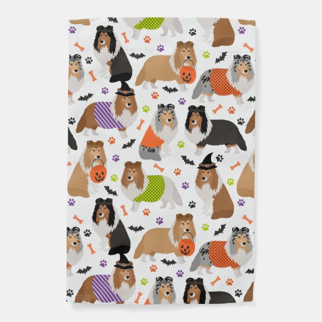Halloween Shetland Sheepdog Sheltie Garden Flag (Front)