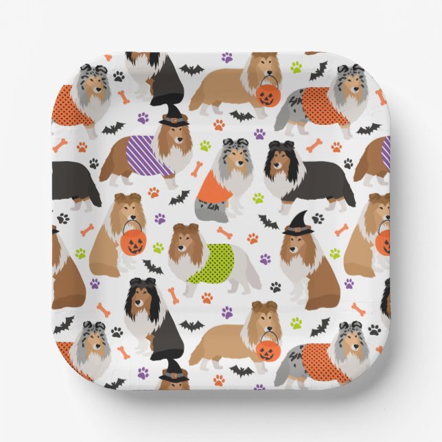 Halloween Shetland Sheepdog Sheltie Paper Plates (Front)