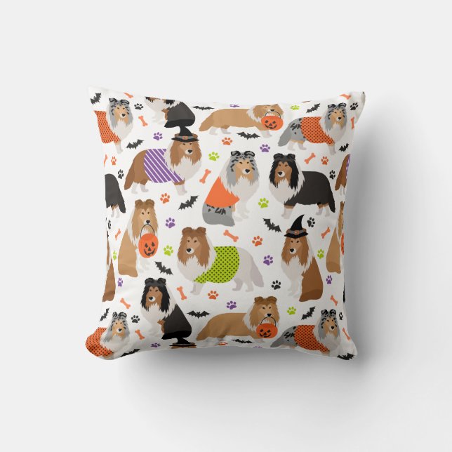 Halloween Shetland Sheepdog Sheltie Throw Pillow (Front)