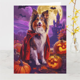 Halloween Shetland Sheepdog Vampire Pumpkins Scary Card