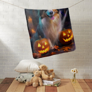 Halloween Shetland Sheepdog With Pumpkins Scary Baby Blanket