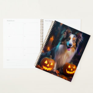 Halloween Shetland Sheepdog With Pumpkins Scary Planner