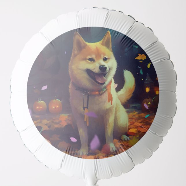 Halloween Shiba Inu With Pumpkins Scary Balloon (Front)