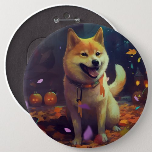 Halloween Shiba Inu With Pumpkins Scary Button