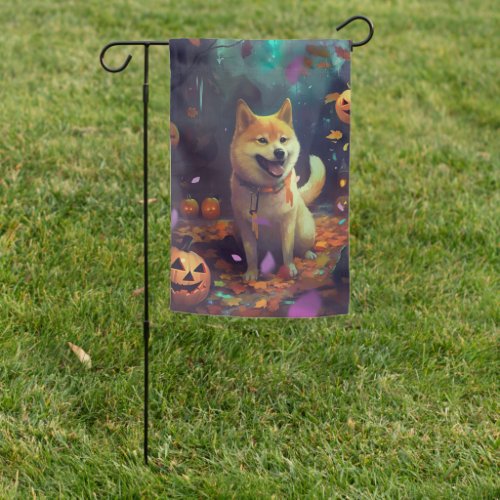 Halloween Shiba Inu With Pumpkins Scary Garden Flag