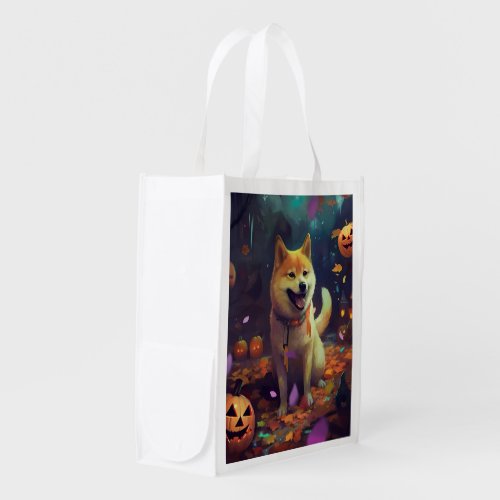 Halloween Shiba Inu With Pumpkins Scary Grocery Bag