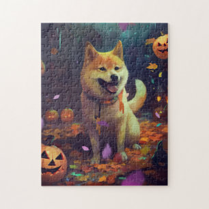 Halloween Shiba Inu With Pumpkins Scary Jigsaw Puzzle