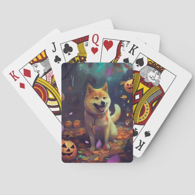 Halloween Shiba Inu With Pumpkins Scary Poker Cards (Back)