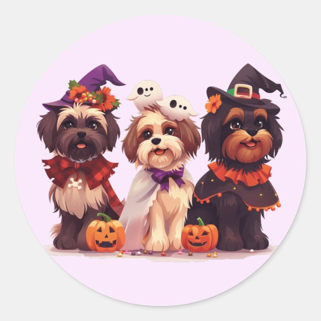 Halloween Shih Tzu Dogs Classic Round Sticker (Front)