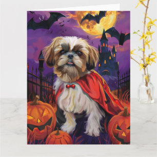 Halloween Shih Tzu Vampire Pumpkins Scary Card
