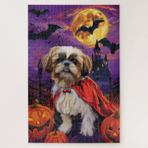 Halloween Shih Tzu Vampire Pumpkins Scary Jigsaw Puzzle
