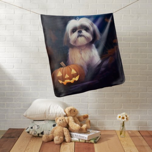 Halloween Shih Tzu With Pumpkins Scary Baby Blanket