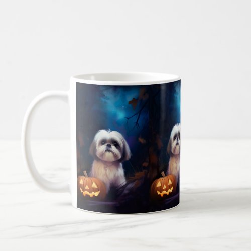 Halloween Shih Tzu With Pumpkins Scary Coffee Mug