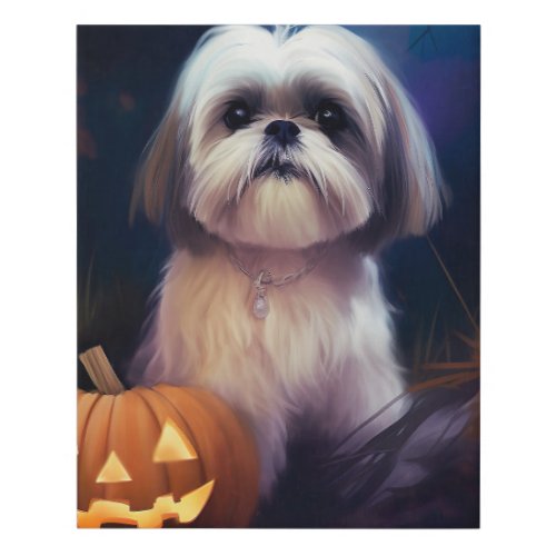 Halloween Shih Tzu With Pumpkins Scary Faux Canvas Print