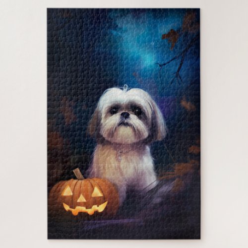 Halloween Shih Tzu With Pumpkins Scary Jigsaw Puzzle