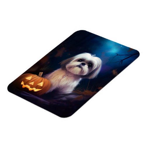 Halloween Shih Tzu With Pumpkins Scary Magnet