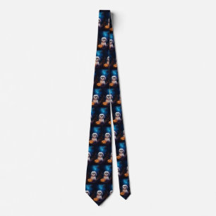 Halloween Shih Tzu With Pumpkins Scary Neck Tie