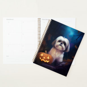 Halloween Shih Tzu With Pumpkins Scary Planner