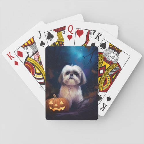 Halloween Shih Tzu With Pumpkins Scary Playing Cards