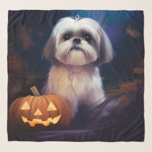 Halloween Shih Tzu With Pumpkins Scary Scarf