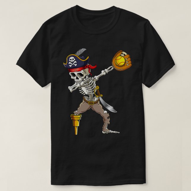 Halloween Shirt Dabbing Pirate Skeleton Softball S (Design Front)