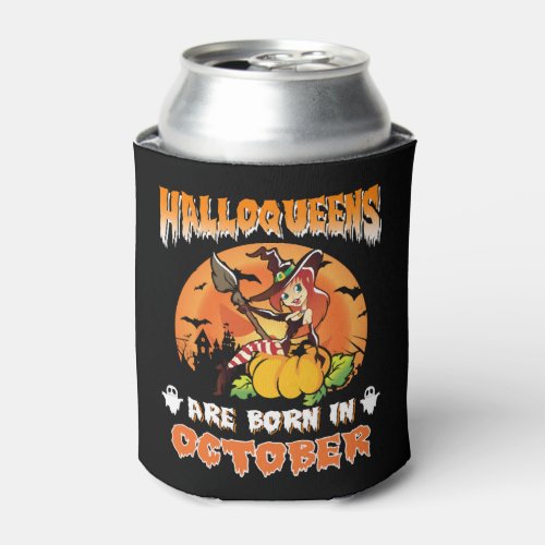 Halloween Shirt _ Halloqueens Are Born In October Can Cooler