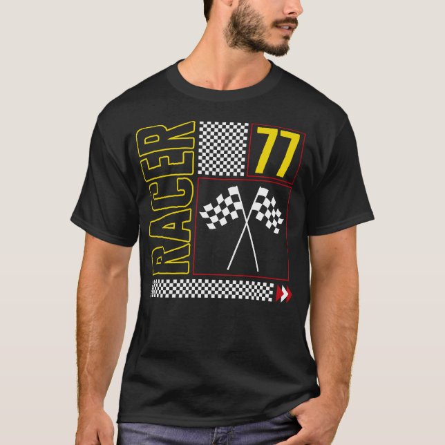 Halloween Shirt, Racer 77 Checked Flag Design Tee (Front)