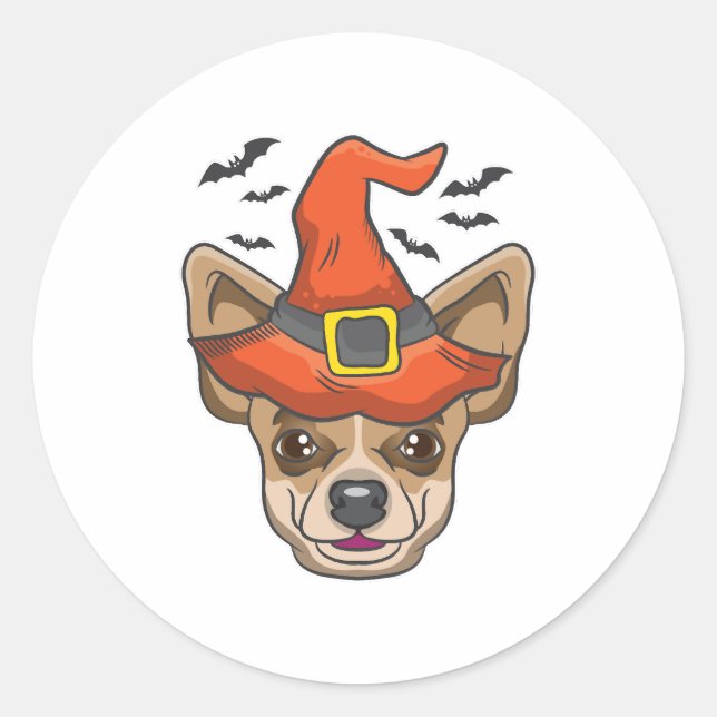 Halloween Shirt Witch Chihuahua Costume Gift Classic Round Sticker (Front)
