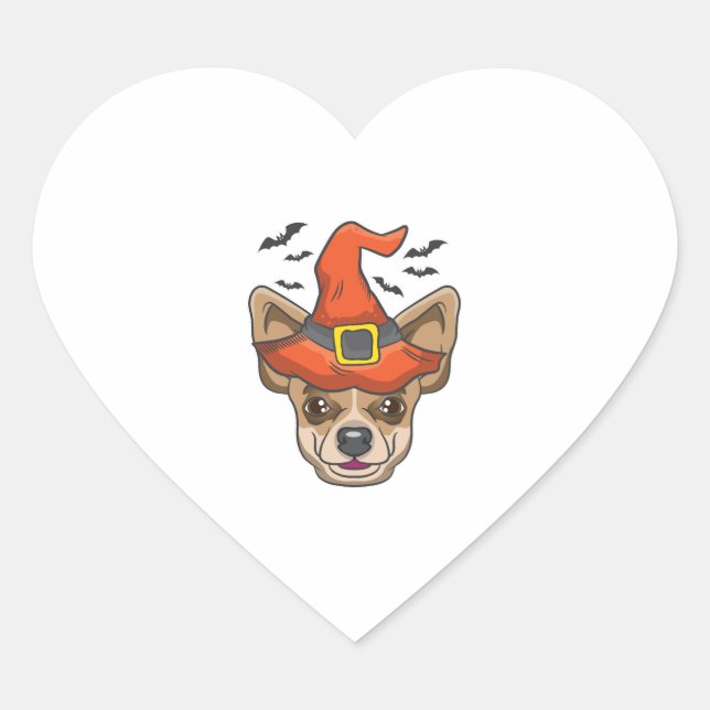 Halloween Shirt Witch Chihuahua Costume Gift Heart Sticker (Front)
