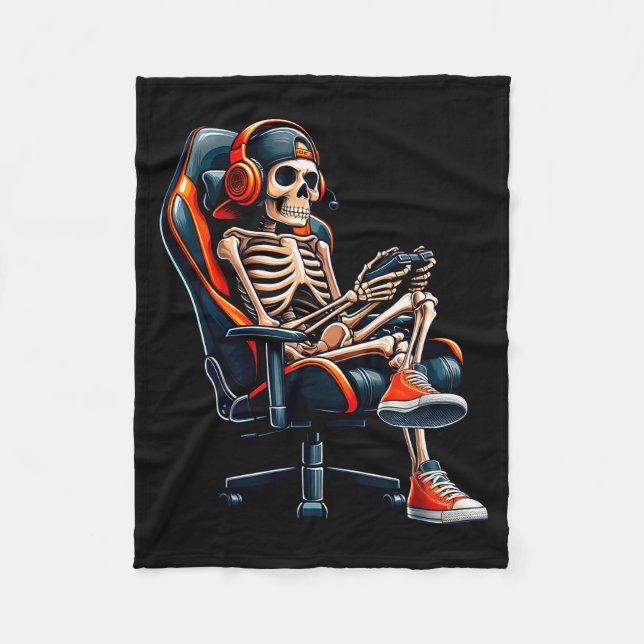 Halloween Shirts Skeleton Gamer Video Gaming Boys  Fleece Blanket (Front)