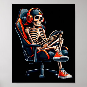 Halloween Shirts Skeleton Gamer Video Gaming Boys  Poster