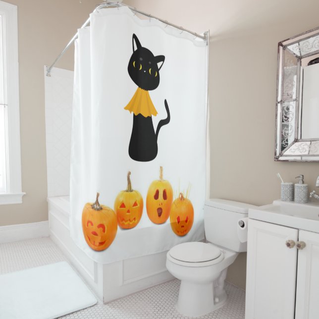 Halloween Shower Curtain Black Cat (In Situ)