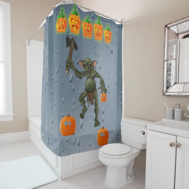 Halloween Shower Curtain, Goblin Shower Curtain (In Situ)