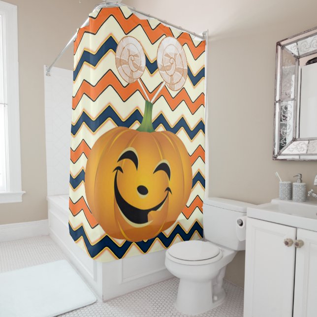 Halloween Shower Curtain, Pumpkin Shower Curtain (In Situ)