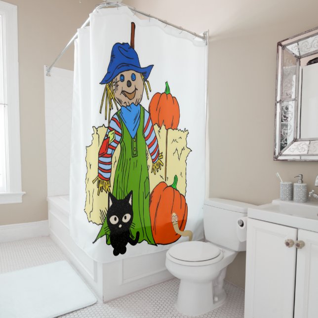 Halloween Shower Curtain, Scarecrow Shower Curtain (In Situ)