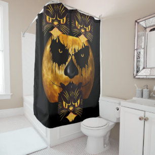 Halloween Shower Curtain Scary Cat