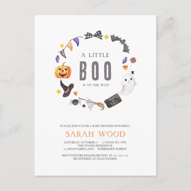 Halloween Shower, Little Boo Baby Shower Postcard (Front)