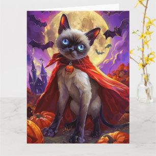 Halloween Siamese Cat Vampire Pumpkins Scary Card