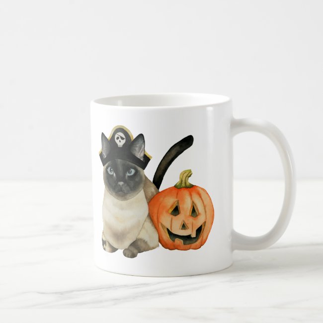Halloween Siamese Cat with Jack O' Lantern