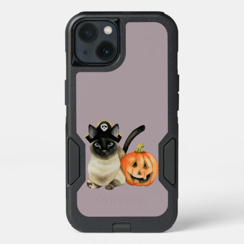 Halloween Siamese Cat with Jack O Lantern iPhone 13 Case